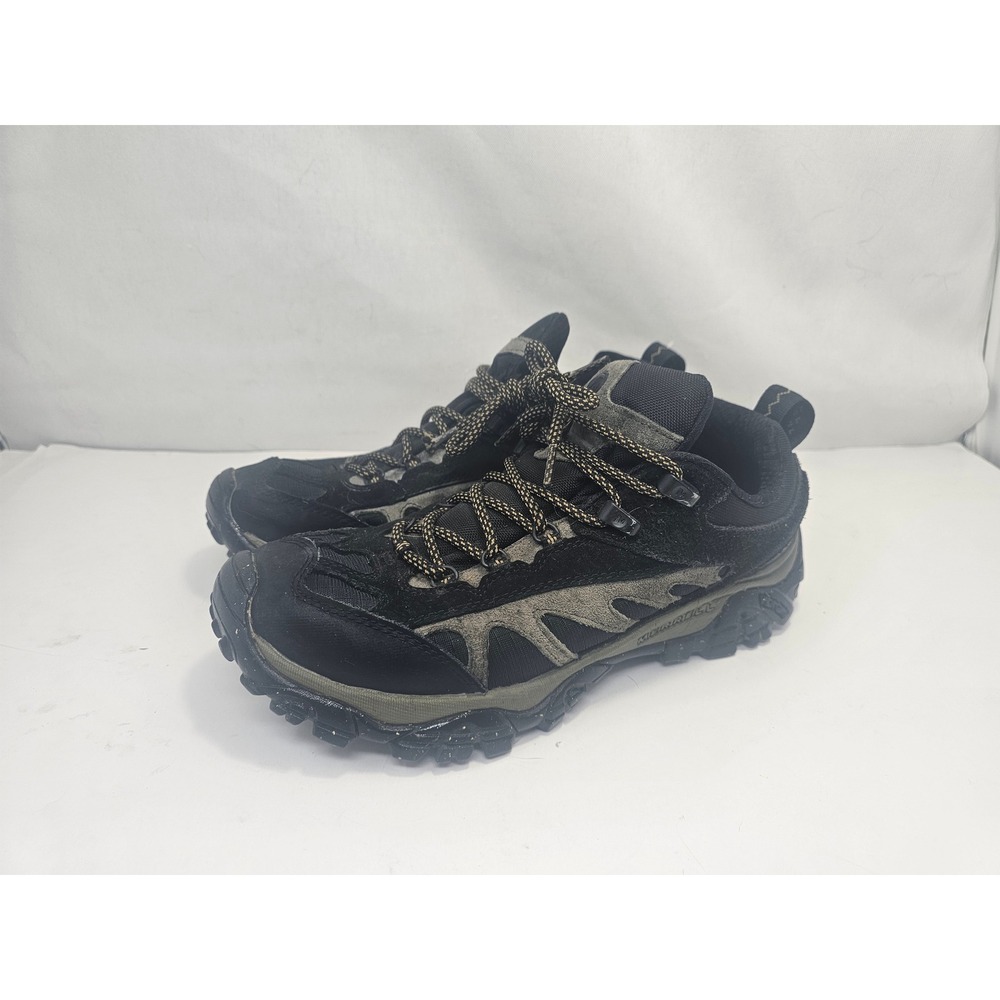 Merrell Moab Womens Hiking Shoes Black Olive Green Suede Mesh Vibram Low Top